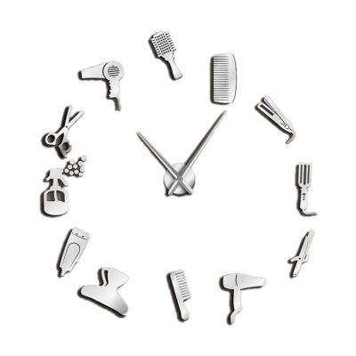 Practical Diy Barber Shop Giant Wall Clock with Mirror Effect Barber Toolkits Decorative Frameless Clock Watch Hairdresser Barbe