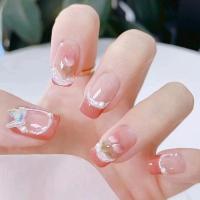 [COD] Sweet Elegant Romantic Flowers Nails Blush French Manicure Moisturizing and False Nails