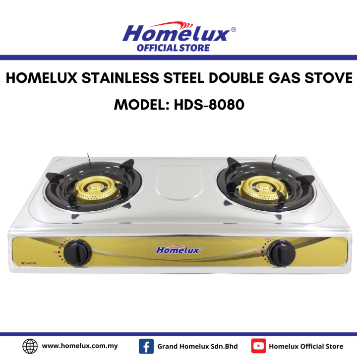 [SIRIM] HIGH QUALITY HOMELUX STAINLESS STEEL DOUBLE GAS STOVE HDS8080