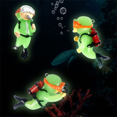 Luminous Green Mini Diver Figurines Aquarium Ornament Fish Tank Decor ลอยภูมิทัศน์ Glow In The Dark Aquarium อุปกรณ์เสริม