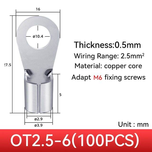 100PCS OT Terminal Block ORing Ring Type Terminal Block Cable Wire Connector Crimp Terminal