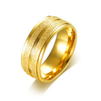 8MM Gold Color Sparkling Band Rings Stainless Steel Frosted Men Ring Jewelry