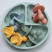 2Pcs Baby Silicone Feeding Spoon Baby Cutlery Set Spoon Fork Childrens Tableware Solid Feeding Utensils Spoons Baby Dishes Bowl Fork Spoon Sets