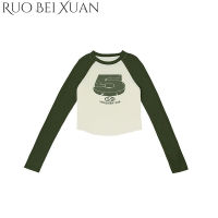 Ruo Bei Xuan เสื้อยืดแขนยาวสำหรับผู้หญิง,ใหม่เสื้อยืดสตรีดีไซน์ภายในเสื้อยาวปิดถึงก้นใหม่เสื้อเอวลอยเอวสูงอเมริกาแบบย้อนยุค