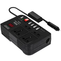 300W รถอินเวอร์เตอร์ DC 12V เป็น AC 220V Power Converter Splitter 4 USB Fast Charging Universal Socket Smart Voltage Monitor