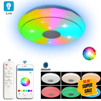 LED RGB สีเพลงโคมไฟเพดานบลูทูธ APP/รีโมทคอนโทรลหรี่แสงได้ห้องนั่งเล่นห้องนอนห้องครัวห้องน้ำโคมไฟเพดาน