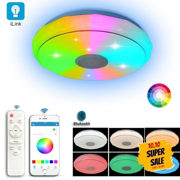 led-rgb-สีเพลงโคมไฟเพดานบลูทูธ-app-รีโมทคอนโทรลหรี่แสงได้ห้องนั่งเล่นห้องนอนห้องครัวห้องน้ำโคมไฟเพดาน