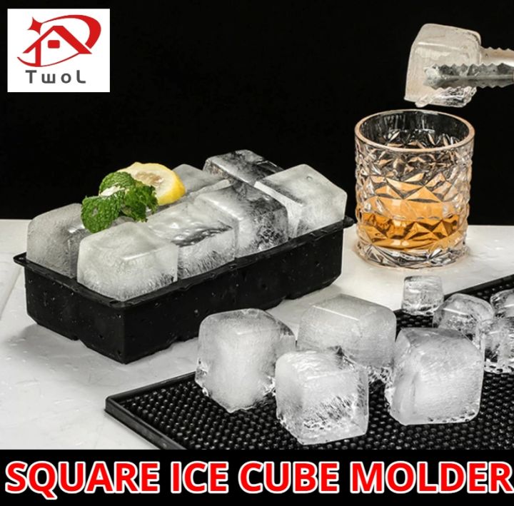 Twol Ice Cube Trays Large Size Silicone Square Ice Cube Molds