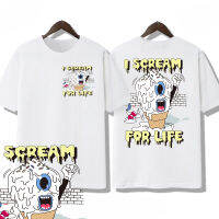 I scream for life เสื้อยืดแฟชั่นเสื้อยืดสีขาวละลายไอศครีมเสื้อยืดต่อสู้เสื้อยืดสวมใส่ได้ทั้งชายและหญิง