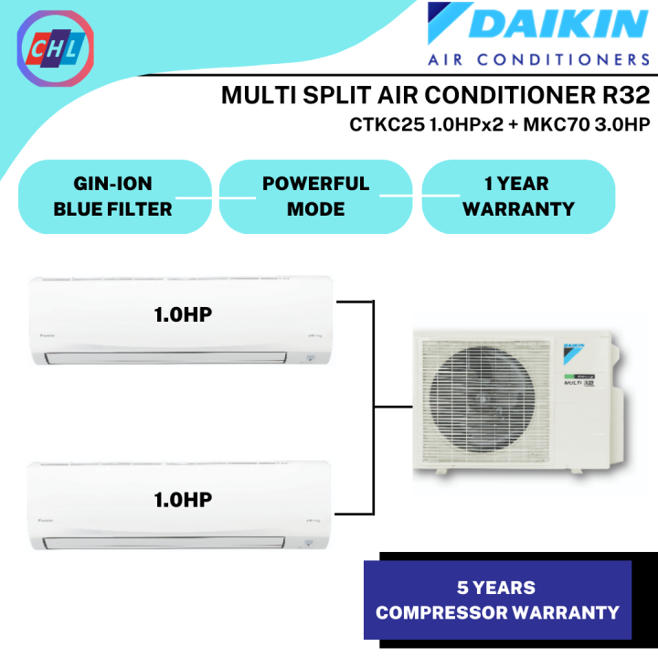 DAIKIN MULTI-SPLIT AIR COND INVERTER (R32) MKC-70RVM 3.0HP + 2 UNIT 1.0 ...