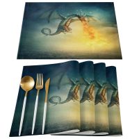 4/6pcs Set Dragon Table Mat For Dining Table Kitchen Accessories Linens Placemat Tea Coaster Pads