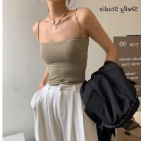 COD DSFERTRETRE Camisoles New Style Ice Silk Solid Color Suspender Vest for Women with Breast Cushion Beautiful Back and Chest Wrapping No Steel Ring for Wearing Underpants