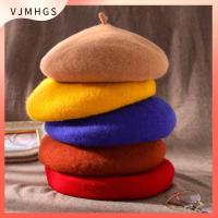 VJMHGS ขนสัตว์หนาขึ้น หมวกเบเร่ต์ขนสัตว์ อบอุ่นและอบอุ่น สีทึบทึบ หมวกจิตรกรหญิง แข็งและแข็งแรง 10สี หมวกแก๊ปแบน หญิงหญิงหญิง