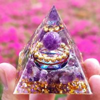 Natural stone amethyst crystalEnergy Generator Orgone Pyramid for E-Energy Protection Healing meditation orgonite crystal chakra