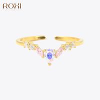 {BUSA Fashion Accessories} ROXI 925แหวนเพทายหลากสีสำหรับผู้หญิง39;S แหวนปรับได้เครื่องประดับอัญมณีวันครบรอบแต่งงานวงดนตรีวาเลนไทน์39;S ของขวัญวัน