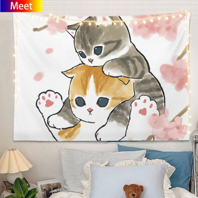 Ins ญี่ปุ่นและเกาหลีใต้น่ารักรักษาแมวพื้นหลังผ้าแขวนตกแต่งห้องผนังผ้า
