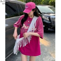 ❀❅ American retro mei red gradient joker t-shirts with short sleeves female the niche oversize loose ins summer design feeling