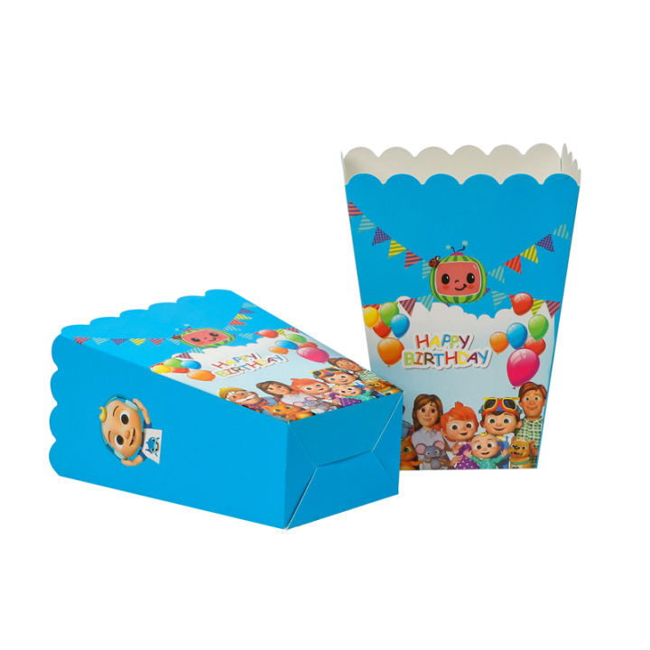 Happy Birthday Party Cocomelon Gifts Candy Box Kids Favors Baby Shower Paperboard Popcorn Boxes Decoration Supplies 30pcslot