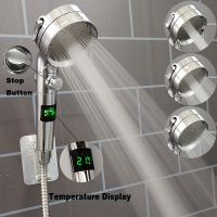 ✈♦☂ Temperature Digital Display Shower Head 3 Modes One Key Stop Handheld Shower High Pressure Water Saving Bathroom Showerhead
