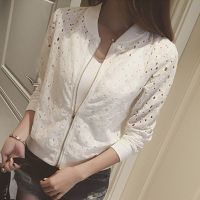 Spring/summer 2021 Large Size Cardigan Lace Thin Bomber Jacket Coat Long Sleeve Short Hollow Baseball Uniform Sunscreen Women