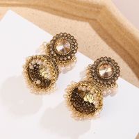 Ethnic Pearl Round Turkish Bells Indian Jhumka Earrings Womens Classic Vintage Gold Silver Color Hollow Earrings