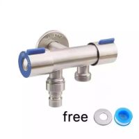 ☁▨ G1/2 Stainless Steel Triangle Valve One Into Two Out Double Water Double Control Angle Valve Toilet Water Inlet Switch Faucet