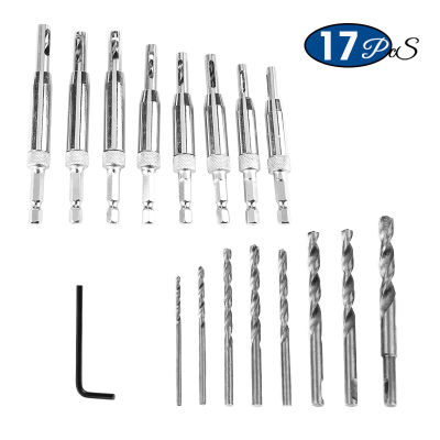 17pcsset Self Centering Drill HSS 6mm Hex Shank Center Drill Bit for Door Window Hige Hole Puncher with Replacement Drill Bit