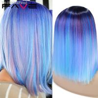 Fave Ombre Bob Synthetic Wig Rainbow Colorful Blue Wigs Straight Hair Middle Part Cosplay Wig Heat Resistant Fiber For Women [ Hot sell ] ea1voy