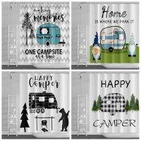 【CW】❈❡№  Camper Shower Curtain Rv Printed Happy Mountains Polyester Kawaii Decoration