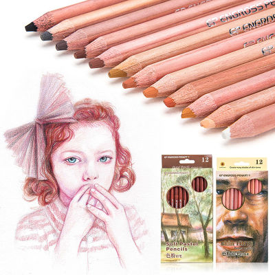 Soft Pastel Pencils 12 Colors Skin Tints Portrait/Landscape Colored Powder Pencil Portrayal Still Life/Character/Figure Details