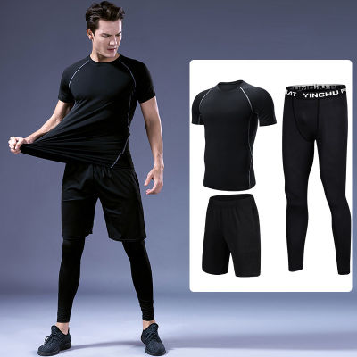 Mens Running Sets Sportswear Compression Leggings Pants Shirts with Shorts for Running Joggers Gym Fitness Ball games