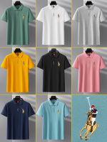 2023 classic large horse logo embroidered business mens short-sleeved polo shirt with collar T-shirt pure cotton high-end lapel body shirt 【SSY】