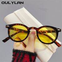 {Paopao glasses}Oulylan แว่นตากันแดดทรงกลมแบบย้อนยุคสำหรับผู้หญิงผู้ชายแว่นตากันแดดกรอบเล็กแบบคลาสสิกแว่นตาสุภาพสตรีสีดำสีเหลืองแว่นตาสไตล์เกาหลี