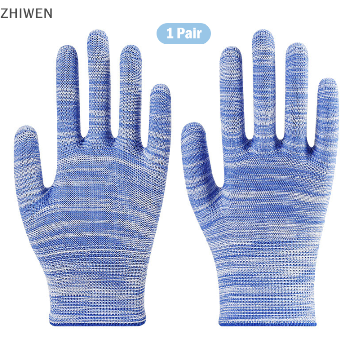 zhiwen-ถุงมือไนลอนสำหรับทำสวน1คู่ถุงมือทำงานกันลื่นสีสำหรับทำความสะอาดสนามทำงาน