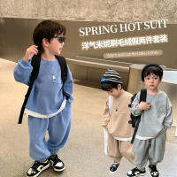 Childrens clothing 2023 spring boys and girls handsome solid color sports suit baby Korean style false two-piece suit School uniform business attire fashion