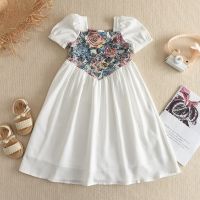 New Summer Girls Casual Dresses Flower Palace Wind Kids Dress Sweet Floral Bubble Sleeve Princess Dress Kids Clothes Vestidos  by Hs2023