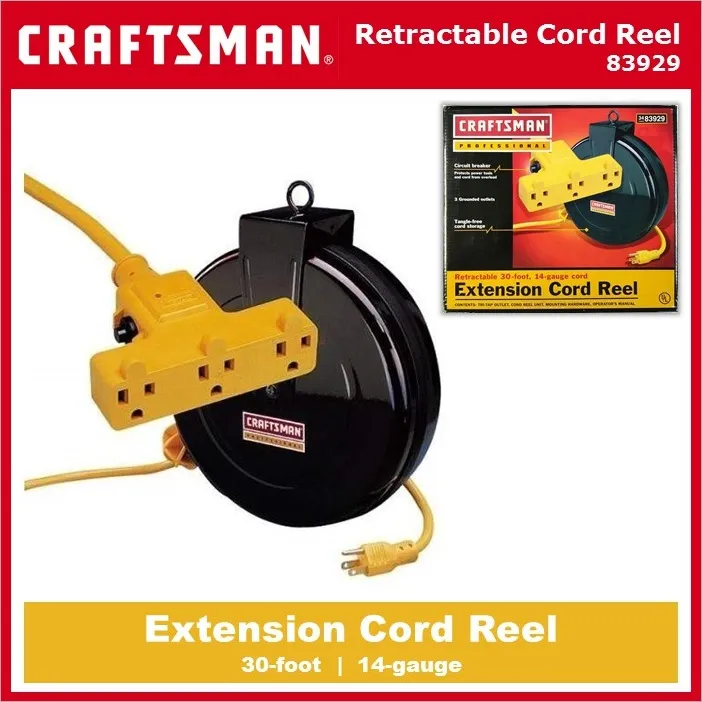 Craftsman 30-foot 14-gauge Retractable Extension Cord Reel - 83929 ...