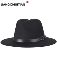 }:“{ 》 Gratis Ongkir 2022ผู้ชายแฟชั่นใหม่ Fedoras หมวกแฟชั่นของผู้หญิงหมวกแนวแจ๊สฤดูร้อนฤดูใบไม้ผลิหมวกขนสัตว์ผสมสีดำหมวกลำลองกลางแจ้ง XXL