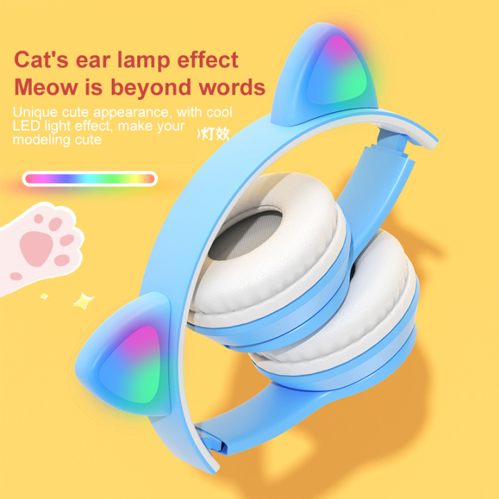 new-p47-bluetooth-5-0-headphone-cute-cat-ear-wireless-earphone-foldable-stereo-bass-call-headset-kids-girls-helmet-gift-with-mic