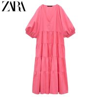 UR ZARA COS ชุดเดรสเสื้อเชิ้ตผ้าป๊อบลินเย็บเป็นชั้นสีชมพูสำหรับฤดูใบไม้ผลิและฤดูร้อน0881320