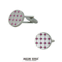 ANGELINO RUFOLO Cufflink(คัฟลิงค์) ดีไซน์ Chess Style กระดุมข้อมือคัฟลิ้งโรเดียมคุณภาพเยี่ยม สีเงิน ประดับตกแต่งด้วย CRYSTAL