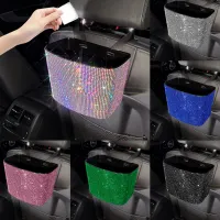 Rhinestone Car Trash Can Storage Bins Plastic Color Diamond Back Storage Box Waterproof Trash Grabber Car Hanging Accessories