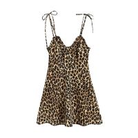 ZZOOI KPYTOMOA Women 2020 Chic Fashion Leopard Print Mini Dress Vintage V Neck Side Zipper Thin Straps Female Dresses Vestidos Mujer