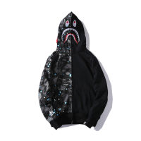 BAPE ผู้ชายผู้หญิง Hoodies แจ็คเก็ตเสื้อโค้ทหัวฉลาม Luminous เสื้อกีฬาแขนยาวแบบปะเสื้อผ้า