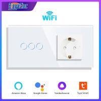 【hot】№▩  Bingoelec Wifi Wall Switches with Socket Glass Panel 1/2/3Gang Tuya App