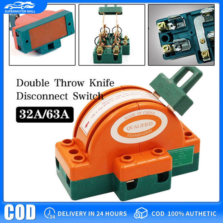 【COD/Original】63A 2 Pole Double Throw Changeover Knife Switch Blade Knife DPDT Knife Switch