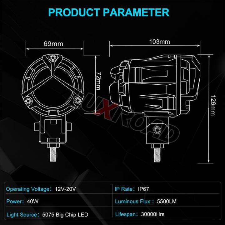 super-bright-led-ไฟตัดหมอกแบบพกพาสปอตไลไฟหน้าสำหรับ-c-hopper-รถกระบะเกวียนออฟโร้ดไฮโลคาน-drving-โคมไฟ5500lm-ต่อโคมไฟ