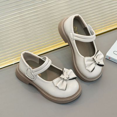 Children Casual Shoes for Girls Round-toe 2023 New Simple Non-slip Butterfly Unique Kids Leather Shoes Shallow Loafers Britain