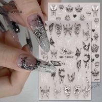 【hot sale】 ✒♨❣ B50 3D Metallic Silver Nail Stickers Butterfly Ink Moon Heart Sliders Charms Lock Dark Black Foils Nail Decor Jewelry Accessory