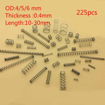 【LZ】 High quality 304 stainless steel compression spring Repair spring suit Return spring  thickness 0.4mm OD4/5/6 10-30length 225pc